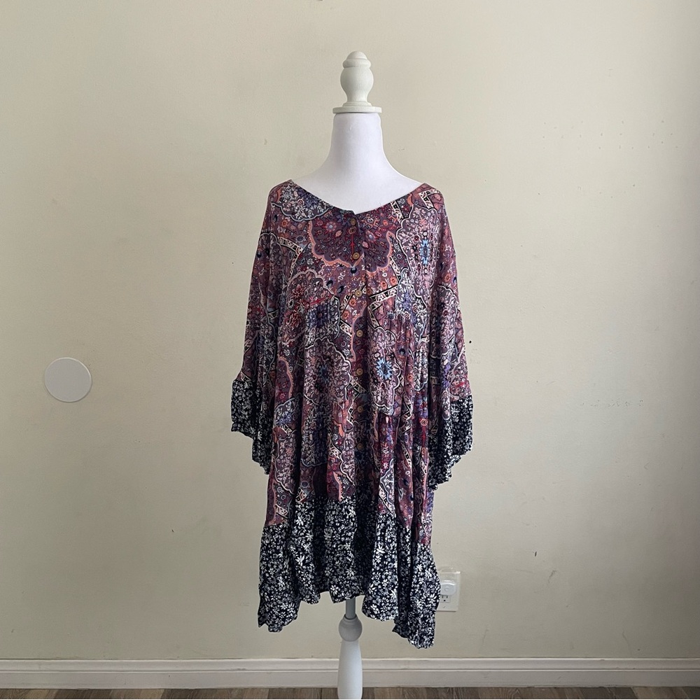 Easel Boho Patchwork Oversized Button Down Tunic … - image 2